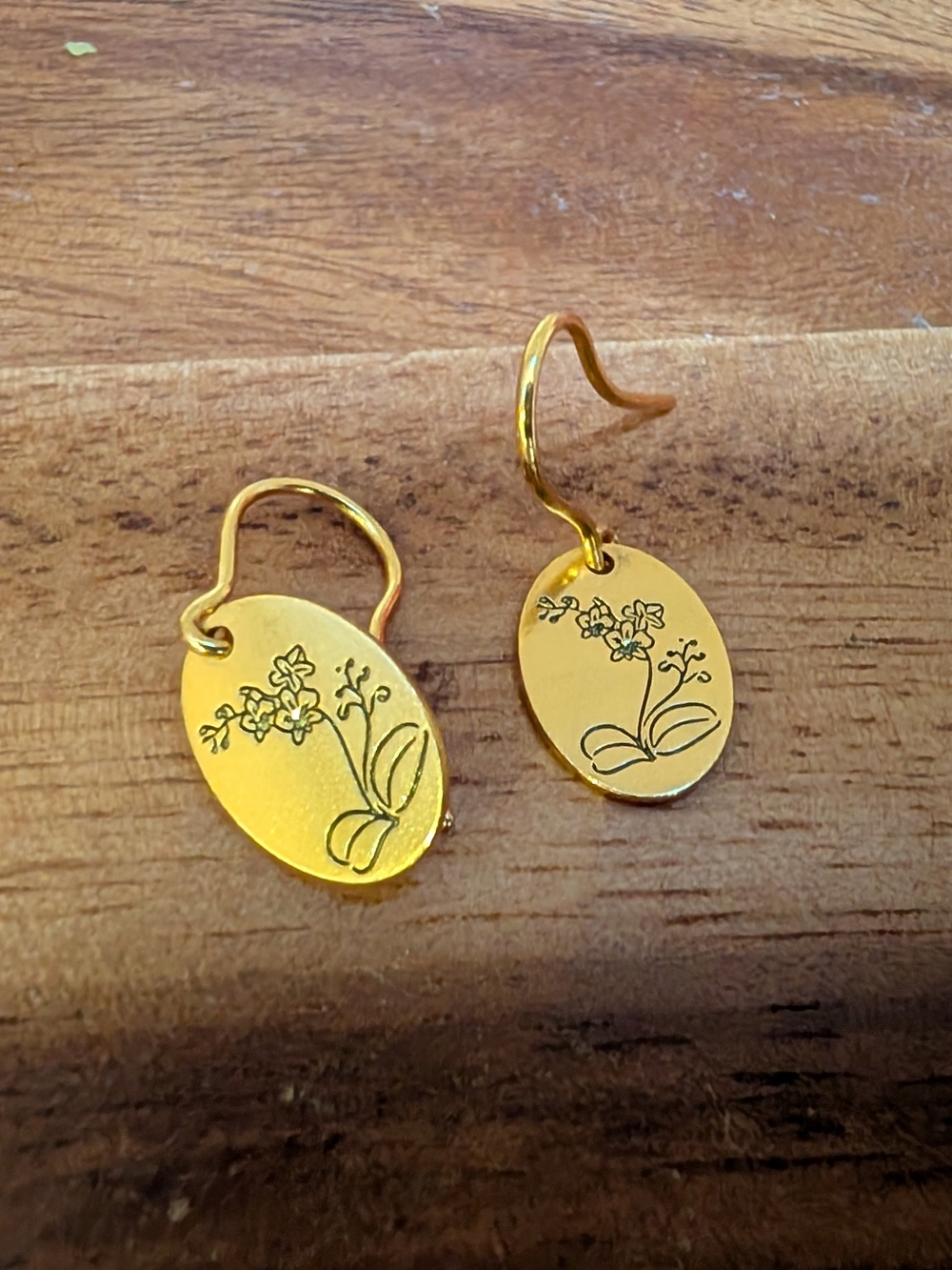 Gold Orchid Oval Drop Earrings